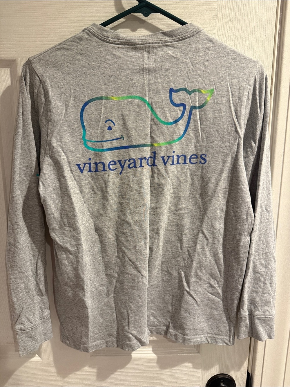 Vineyard Vines Gray Long-Sleeve Whale Tee with Blue & Green Logo